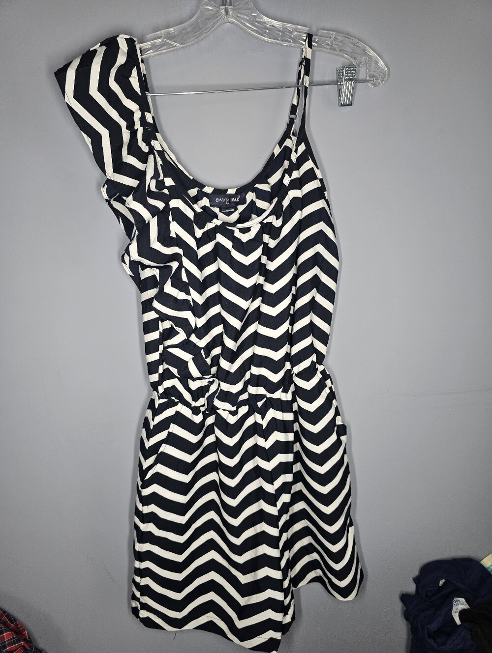 Envy Me Chevron Striped Romper Shorts Outfit-Womens MEDIUM-Black/Off-White